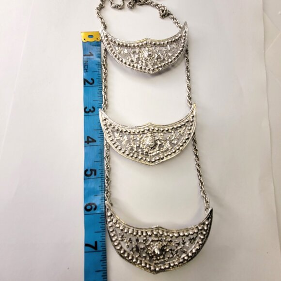 Unique Half Moon Antique Silvertone Necklace - Picture 6 of 12